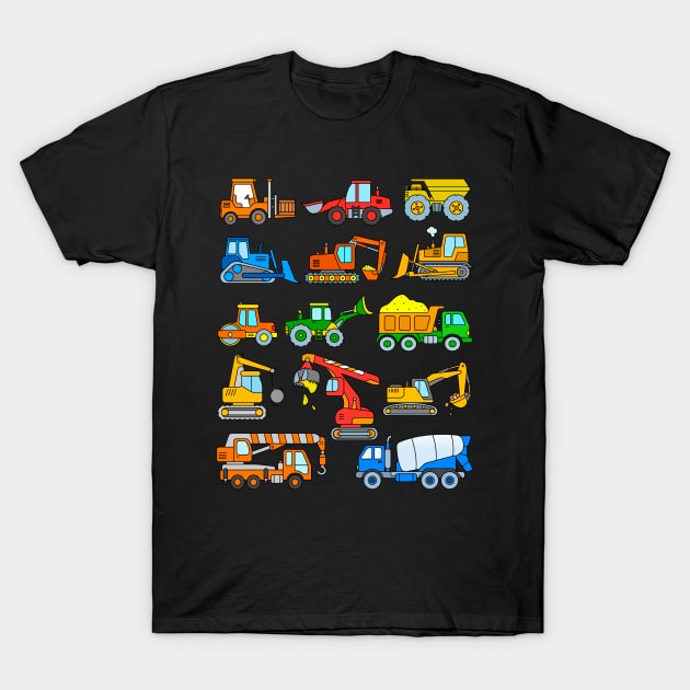 Excavator Dump Truck Dozer Concrete Mixer Construction Vehicles T-Shirt by samshirts